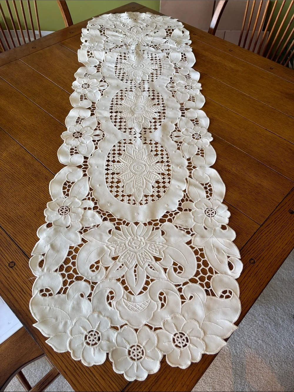 Vintage Cream Embroidered Table Runner